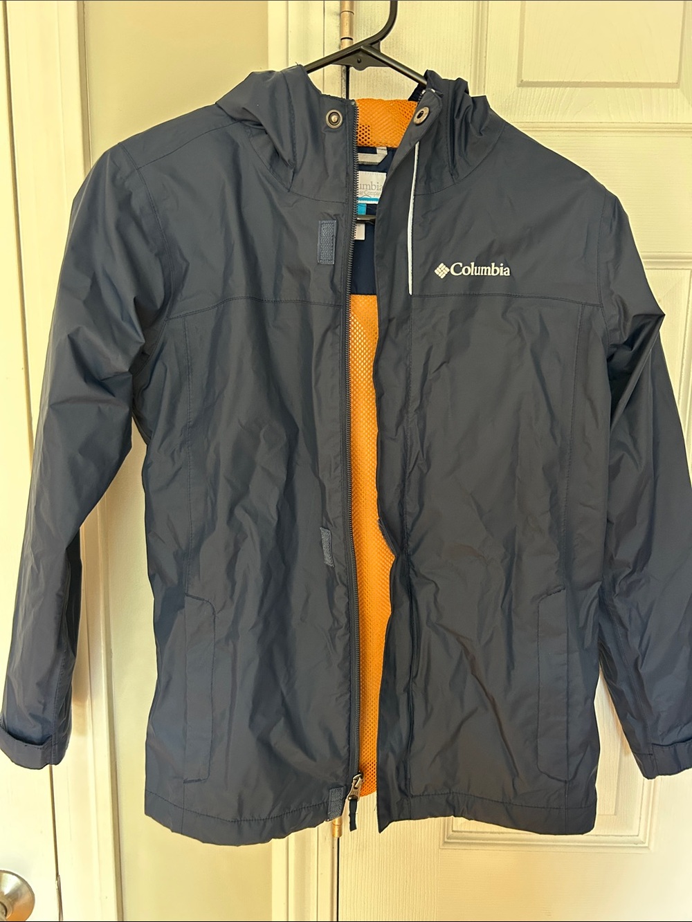 Columbia Kids Navy Blue Hooded Raincoat with Orange Lining